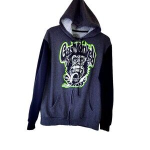 Gas Monkey Garage  Men’s L  Hoodie Gray Black Pockets Full Zipper Large Logo